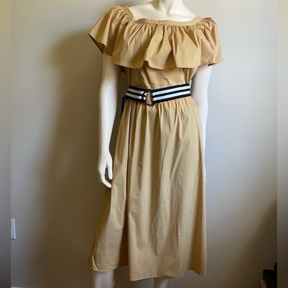 Who What Wear Dresses & Skirts - Who What Wear Tan Off-Shoulder Midi Dress